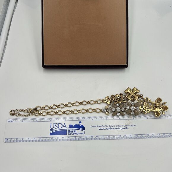 J. Crew Statement Necklace Champagne Crystal Rhinestone Chunky Bold Gold Tone - Picture 8 of 9